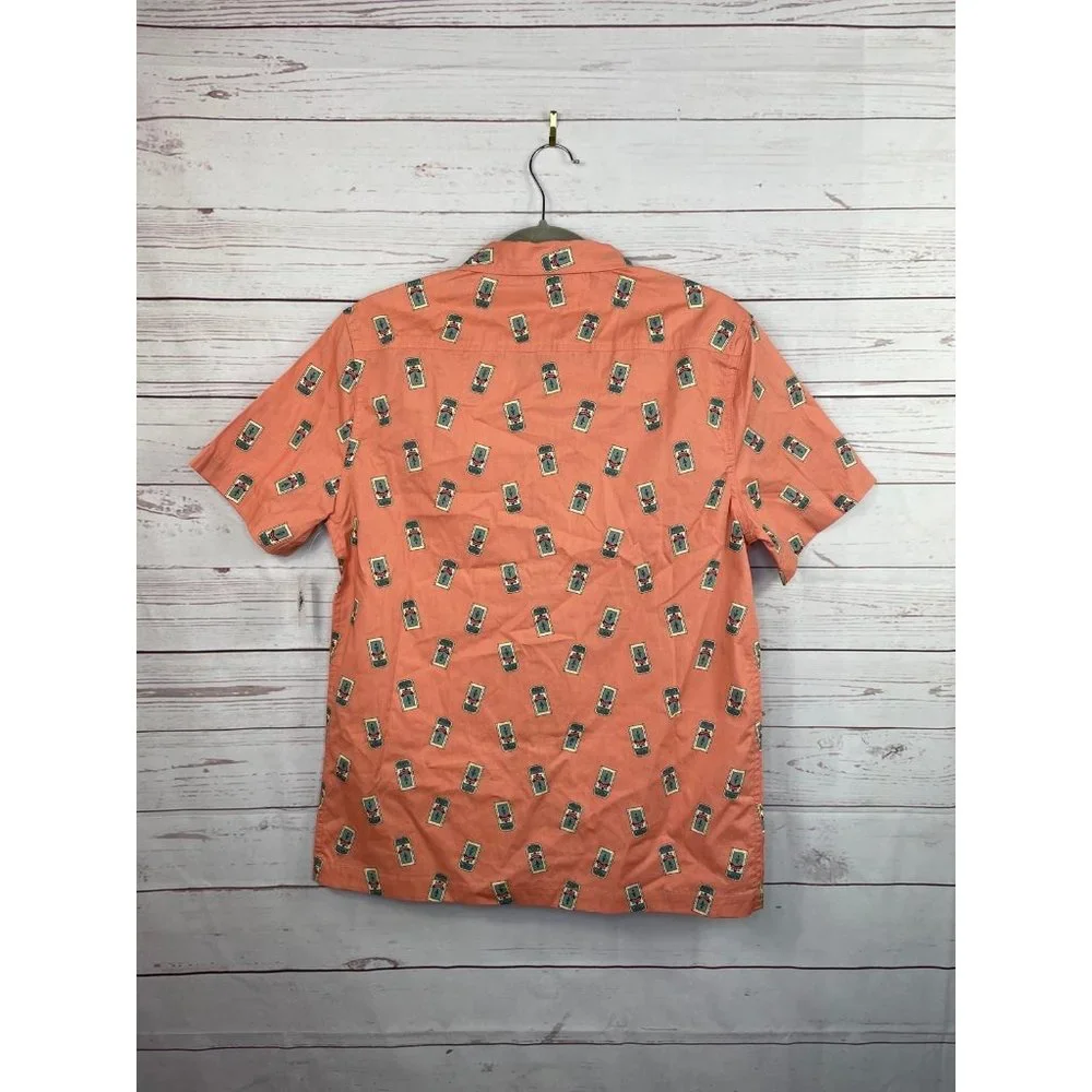 Disney Orange Short Sleeve Button-Down Shirt with Character Print
